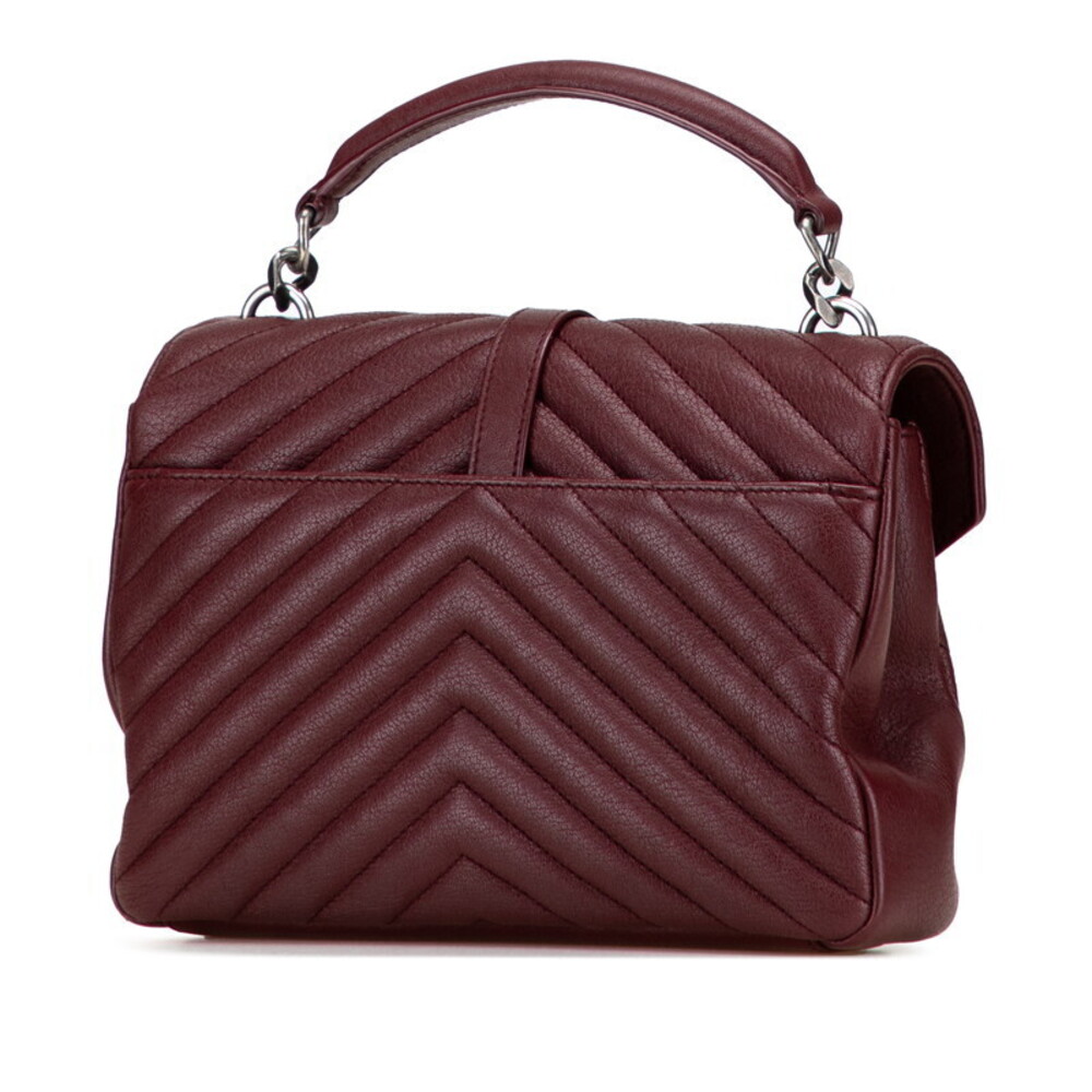 Saint Laurent YSL logo college bag handbag shoulder Wine Red red silver leather - Picture 2 of 9